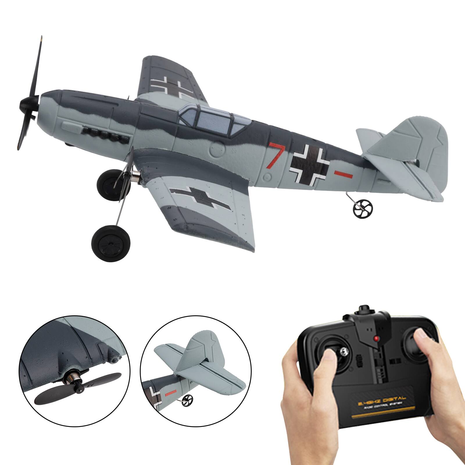 Back. Topteng - 76206 2.4G 3CH Fixed-Wing RC Plane – Gyro System, Dual Batteries, 15 Min Flight, EPP Foam, Fit for Kids & Beginners - Gray.