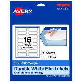 Avery - 1" x 3" Waterproof Rectangle Labels, 800 Labels - White