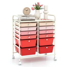 WELLFOR - 12 Drawer Rolling Storage Cart, Drawer Organizer with Wheels, Scrapbook Paper Office School Organizer - Gradient Pink