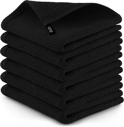 Front. Zulay Kitchen - Zulay Kitchen Towels 6 Pack 100% Cotton Waffle Weave - 12x12” Super Absorbent Dish Towels for Kitchen - Black.
