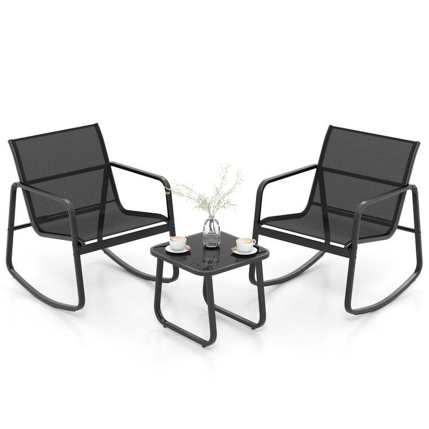 Front. Kadyn - 2 Rocking Bistro Chairs and Glass-Top Table , Small Patio Conversation Furniture Set - Black.