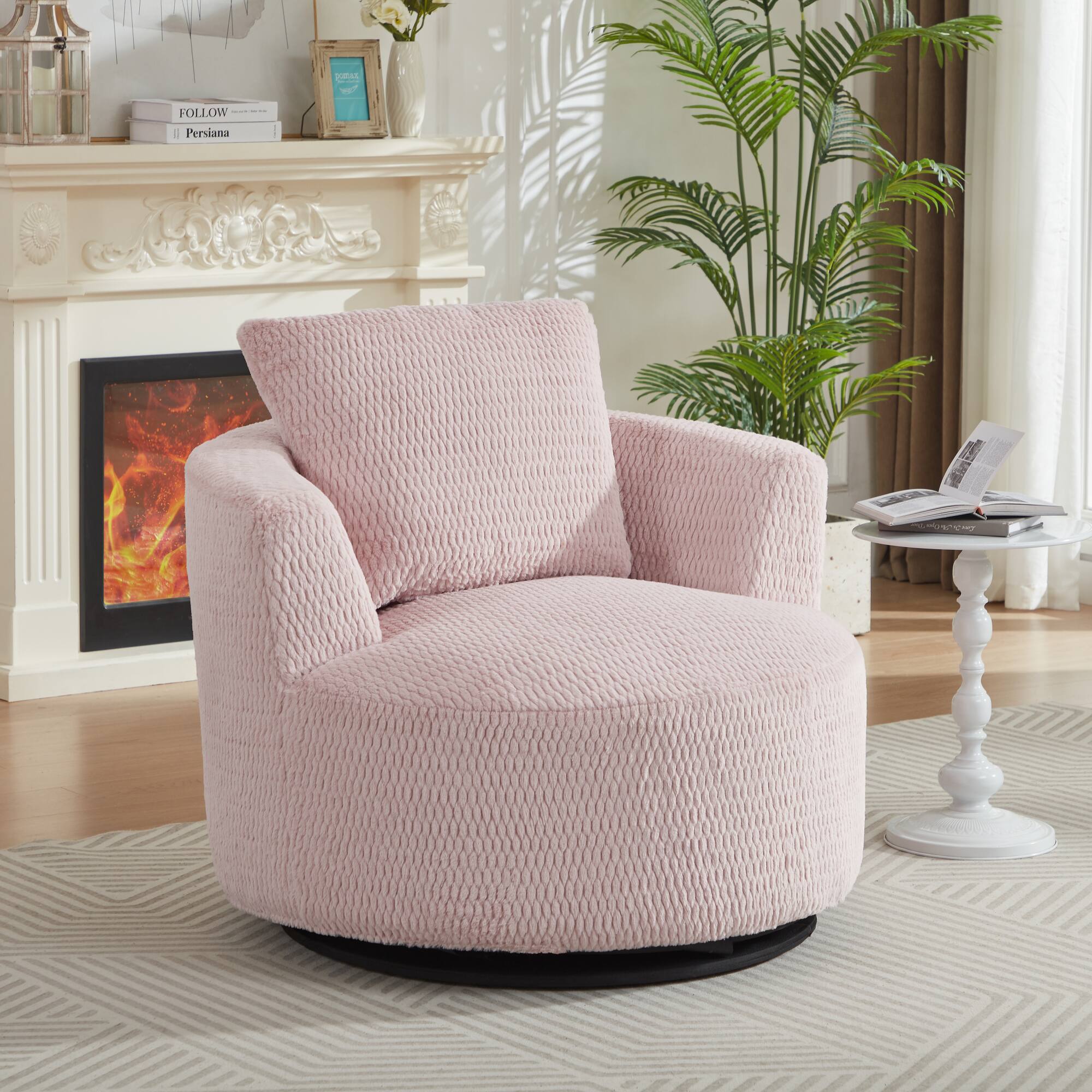 GOODSILO - Modern 360-Degree Swivel Accent Chair with Plush Comfort and Sturdy Base for Living Spaces - Pink
