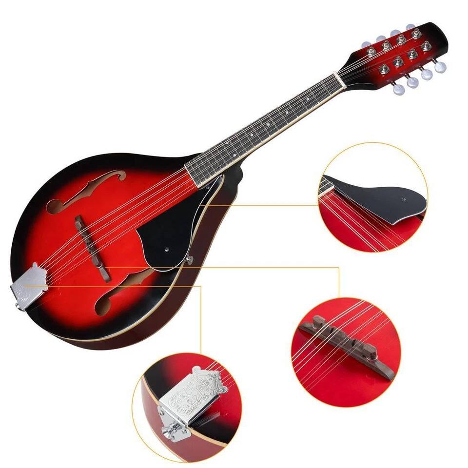 Alt View 2. Home Collection - 8-String A-Style Mandolin Bundle with Tuner, Strings, Gig Bag, Picks - Natural Gloss.