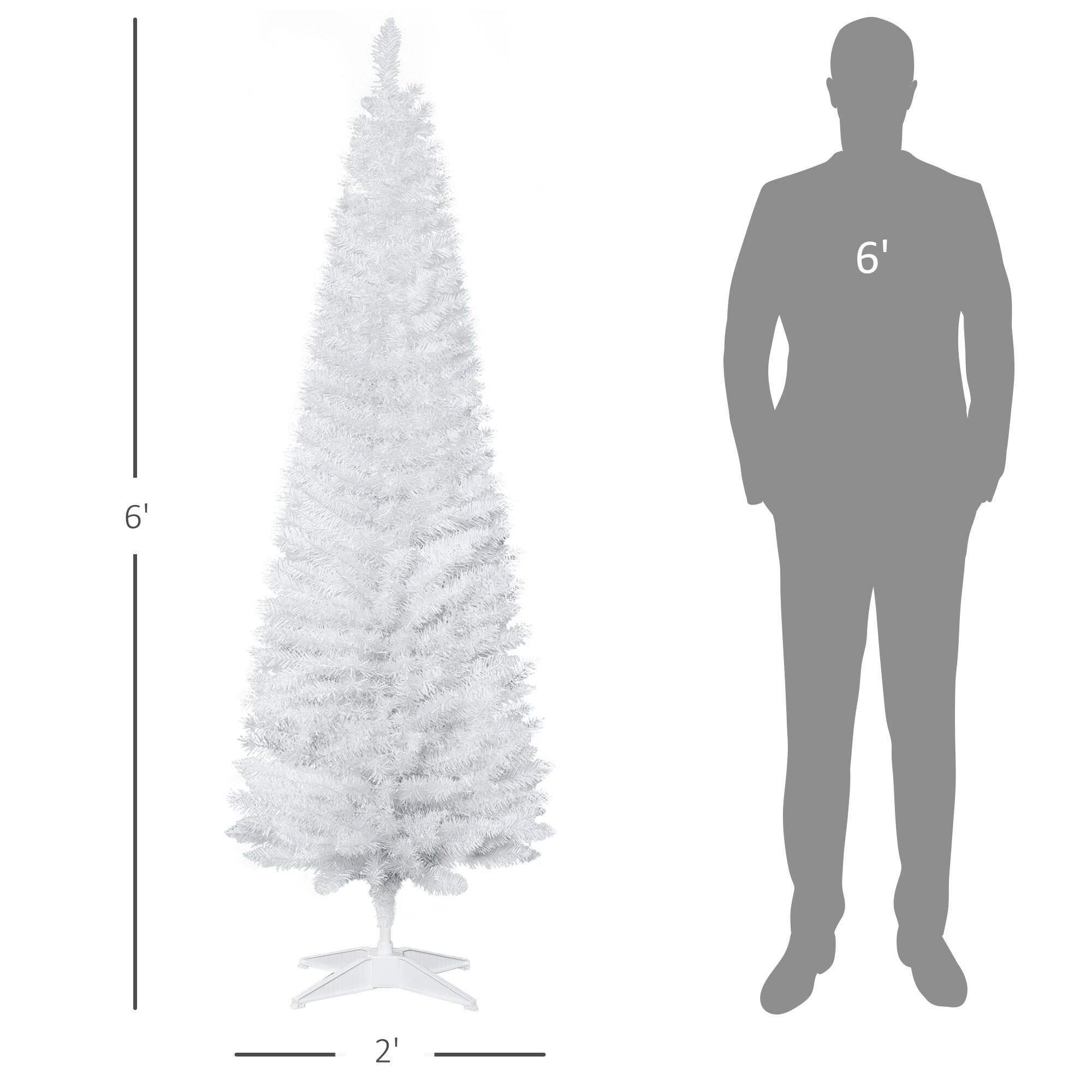 Alt View 2. Homcom - Artificial Pencil Christmas Tree, Slim Xmas Tree with 390 Realistic Branch Tips and Plastic Stand - White.
