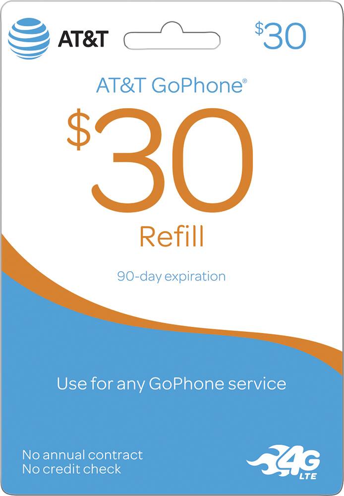 Front. AT&T - AT&T Prepaid $30 Top-Up Prepaid Card.