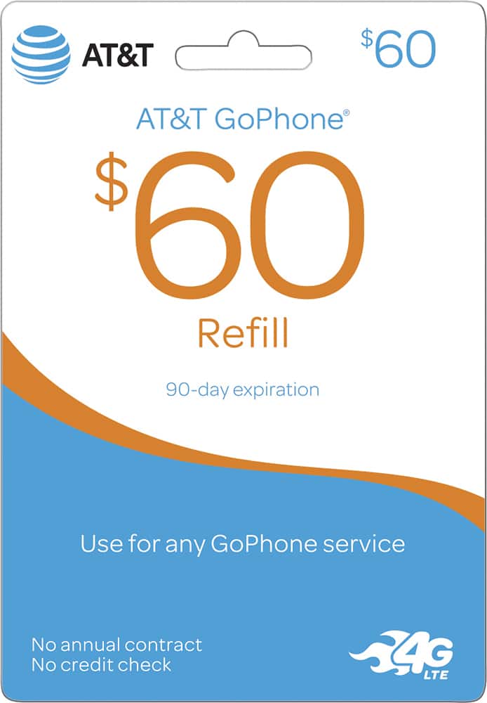 Front. AT&T - AT&T Prepaid $60 Top-Up Prepaid Card.