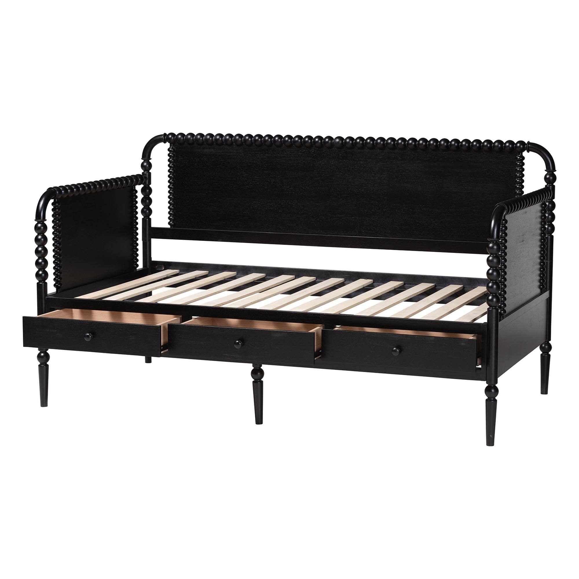 Alt View 2. Baxton Studio - Lucera 3-Drawer Daybed with Bobbin Frame, Full - Black.