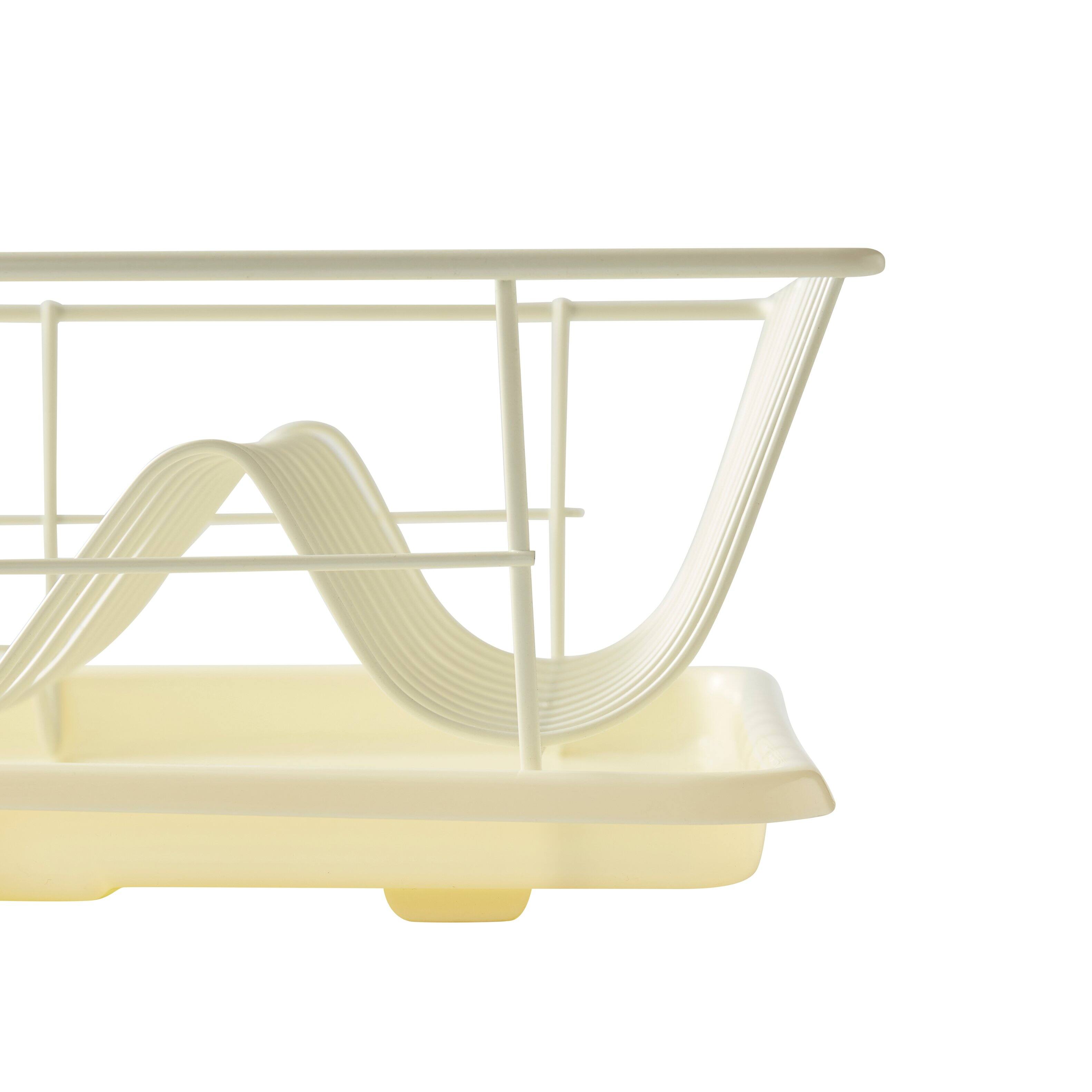Alt View 1. Sweet Home Collection - Steel 3-Piece Large Countertop Dish Drainer with Drain Board & Utensil Holder - Yellow.
