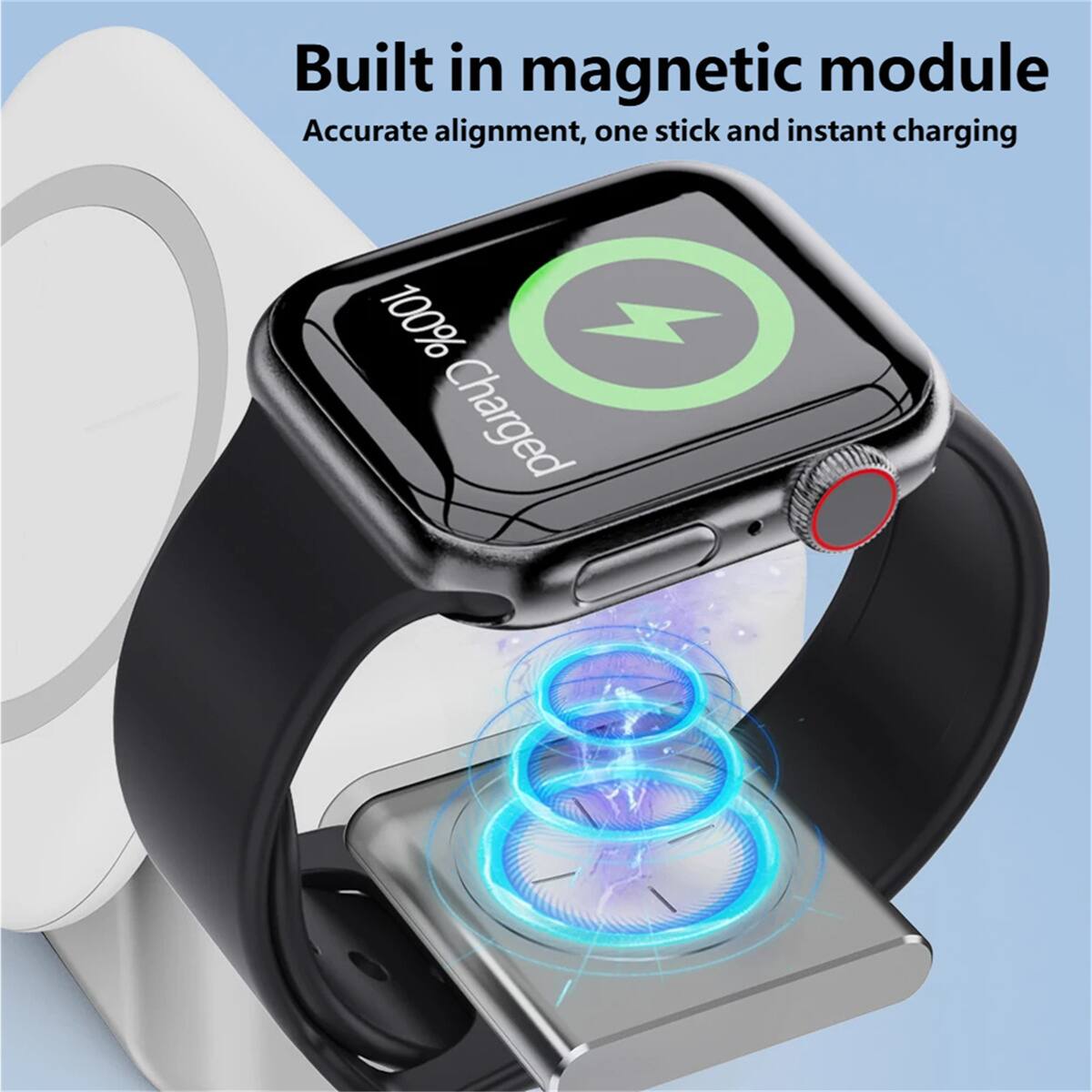 Built in magnetic module  
Accurate alignment, one stick and instant charging  
100% Charged