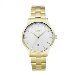 Obaku - Lyng Stor Cider Men’s Watch, Stainless Steel Link Bracelet, 42mm Case – Silver Dial - Gold