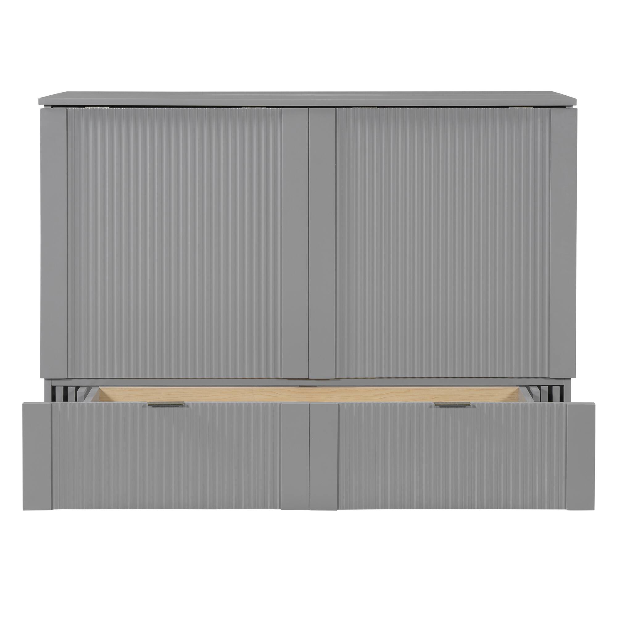 Back. Tiramisubest - Full Size Murphy Bed with Drawer, Sockets, USB & Pulley, Gray - Gray.