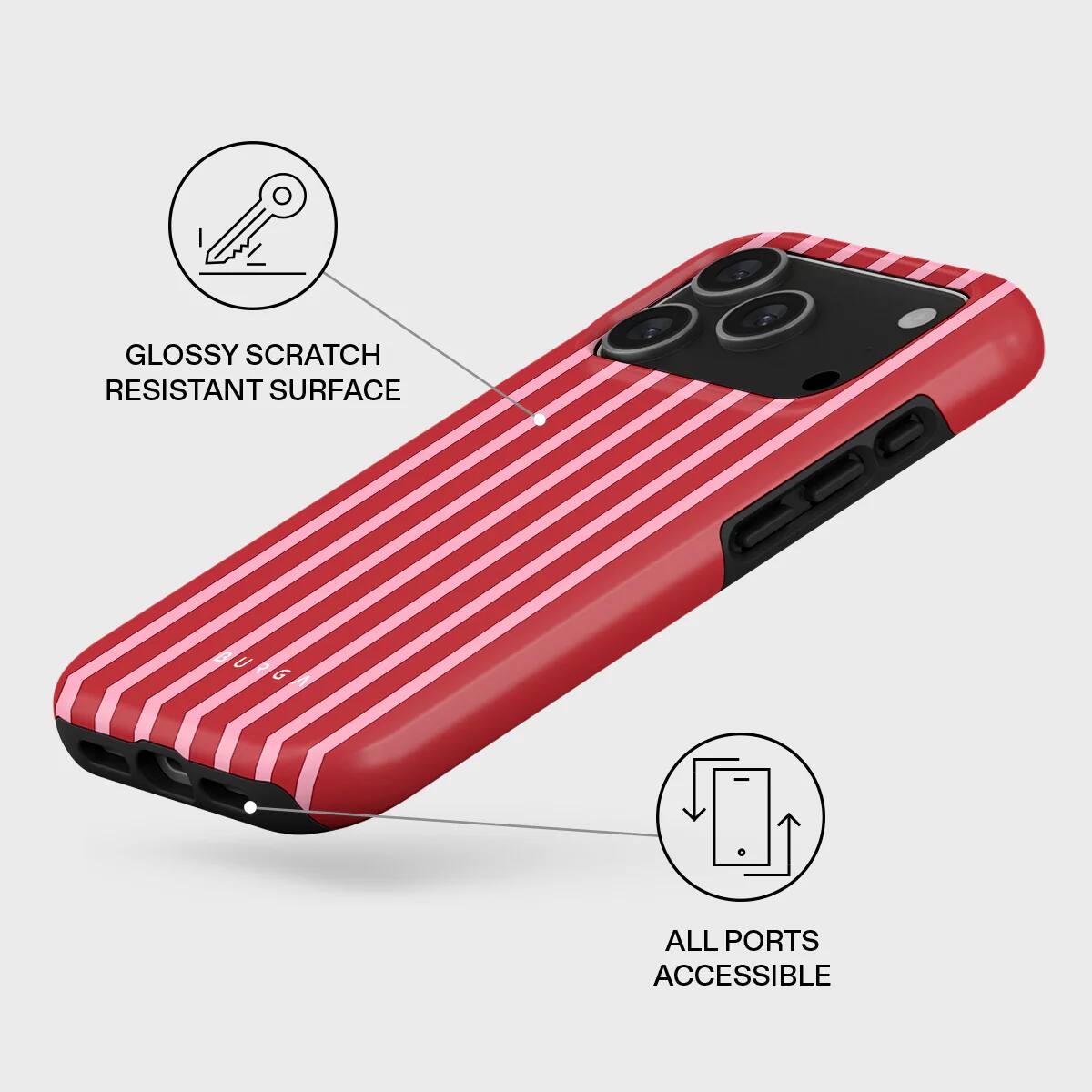 GLOSSY SCRATCH RESISTANT SURFACE  
BURGA  
ALL PORTS ACCESSIBLE