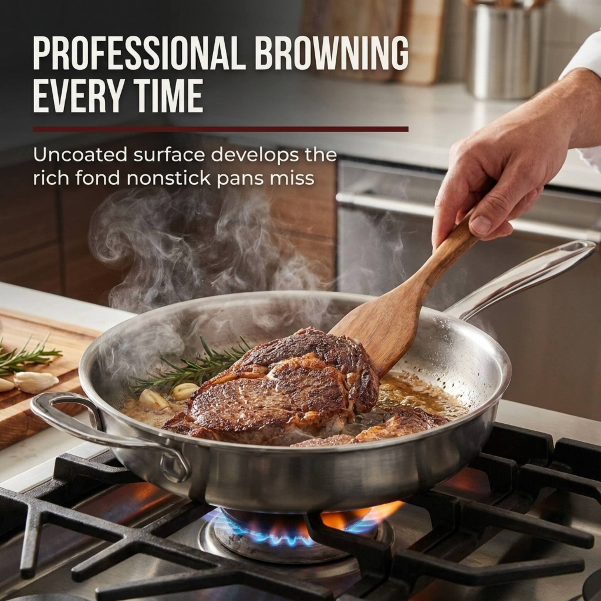 PROFESSIONAL BROWNING EVERY TIME

Uncoated surface develops the rich fond nonstick pans miss