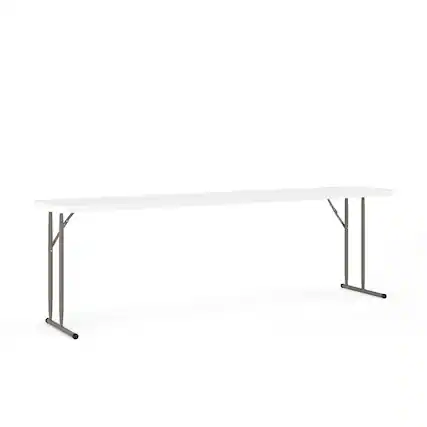 Front. Emma + Oliver - 8-Foot Plastic Folding Training Table - Granite White.