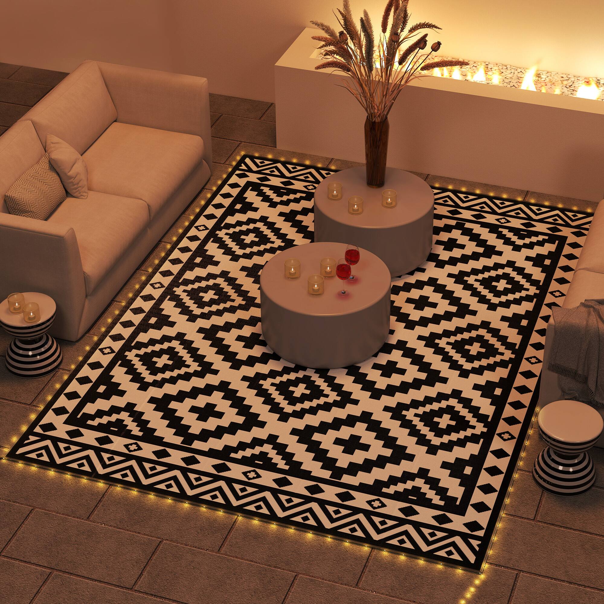 Alt View 1. Outsunny - Rug Carpet Reversible Plastic Straw Rug with LED Lights Black and White 12' x 9' for - Black, White.