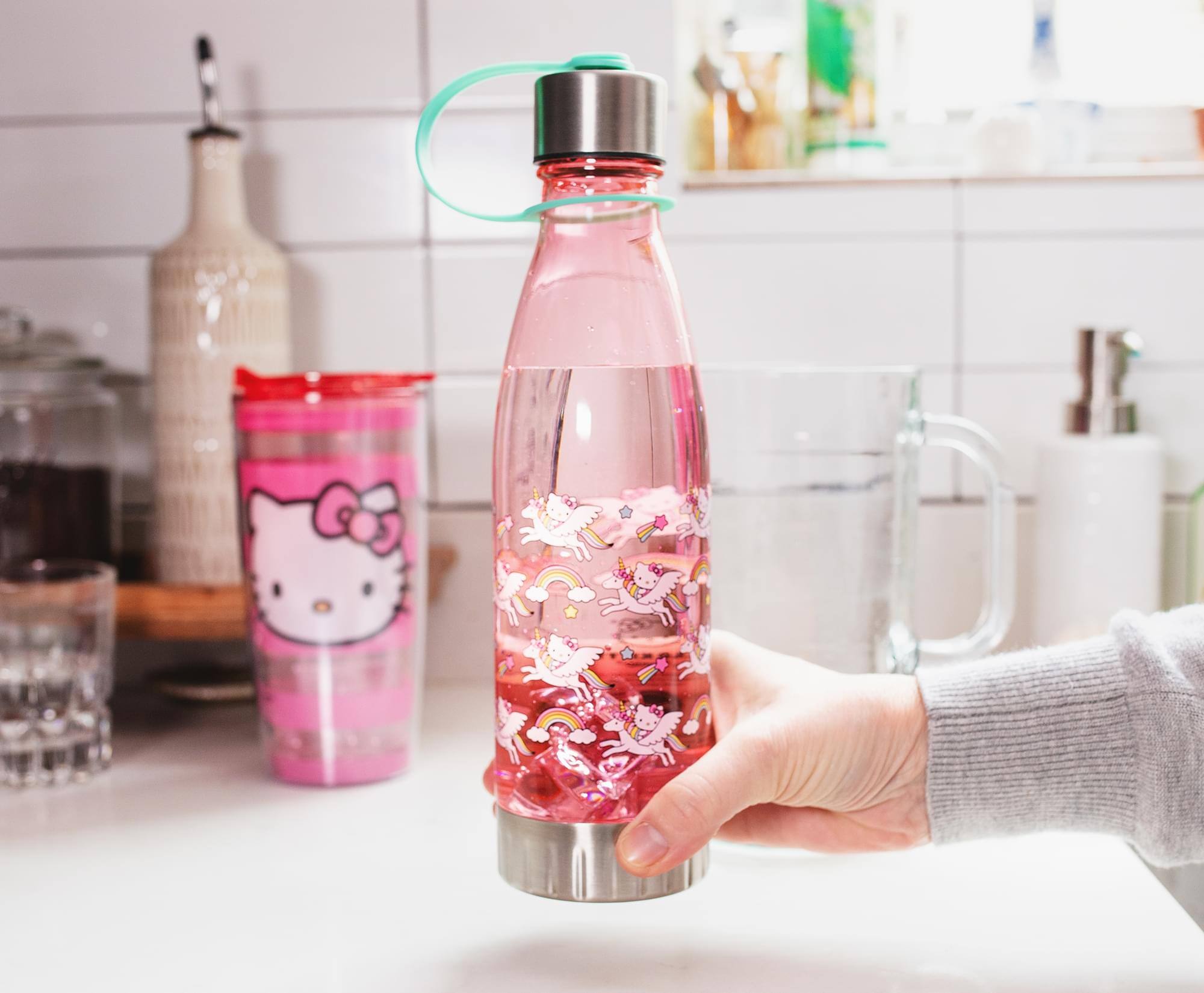 Alt View 4. Silver Buffalo - Sanrio Hello Kitty Unicorn Rainbow Toss Water Bottle With Lid | Holds 20 Ounces - Pink.