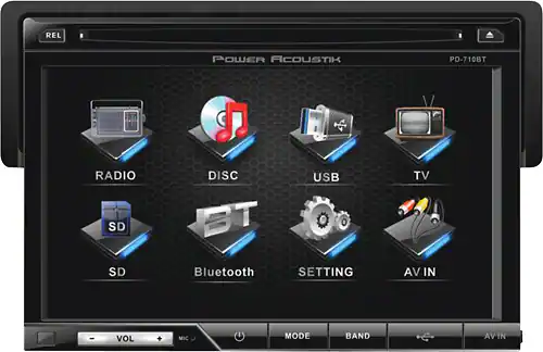 Front. Power Acoustik - 7" - CD/DVD - Built-In Bluetooth - In-Dash Deck with Detachable Faceplate - Black.