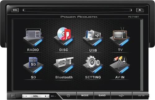 Front. Power Acoustik - 7" - CD/DVD - Built-In Bluetooth - In-Dash Deck with Detachable Faceplate - Black.