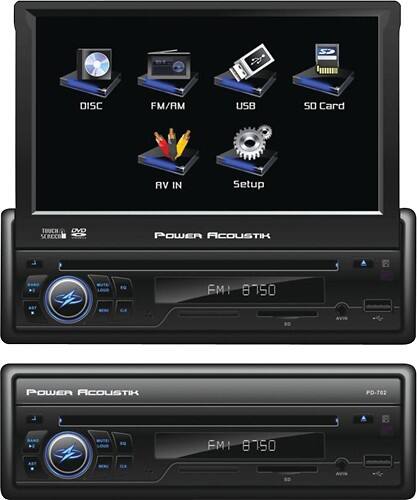 Front Standard. Power Acoustik - 7" - CD/DVD - In-Dash Deck with Flip-Up Motorized Faceplate.