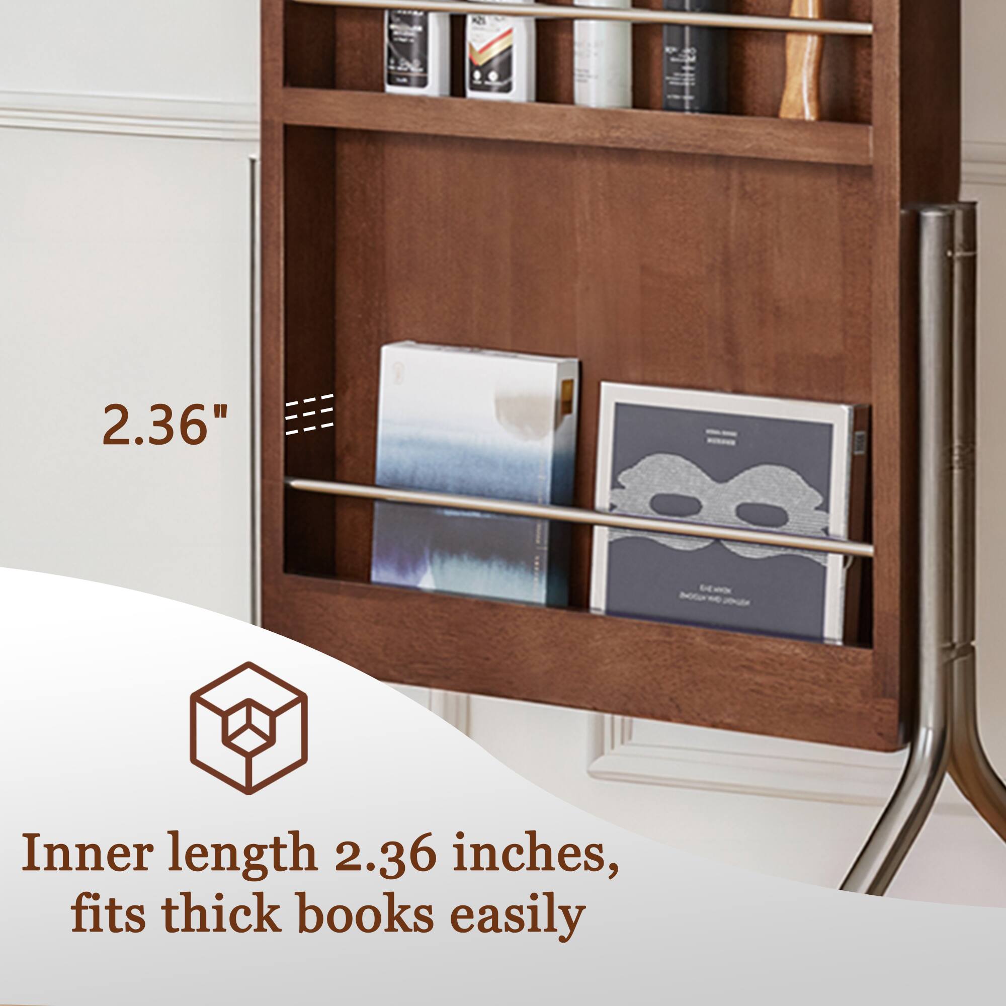 2.36" Inner length 2.36 inches, fits thick books easily
