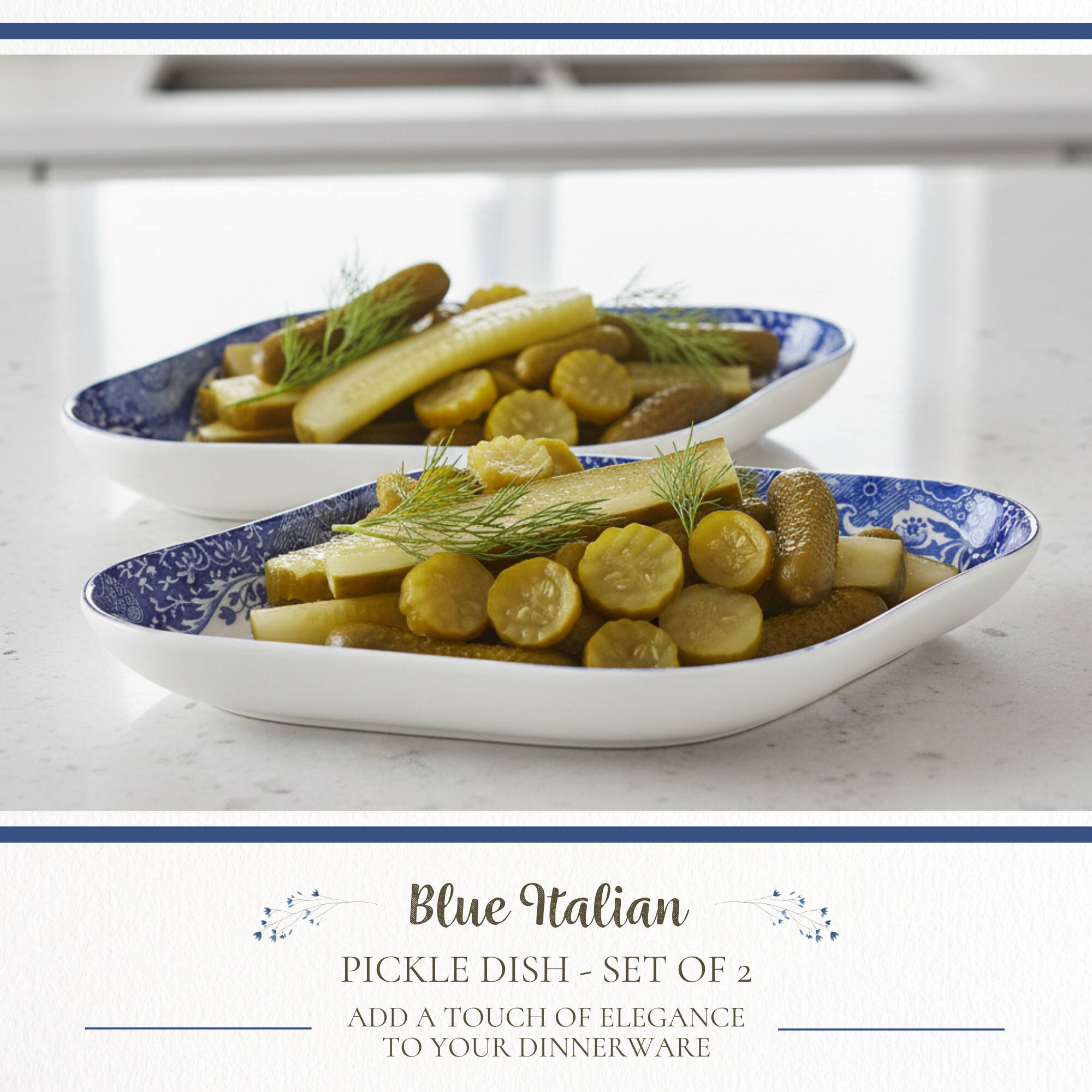 Blue Italian PICKLE DISH - SET OF 2  
ADD A TOUCH OF ELEGANCE TO YOUR DINNERWARE