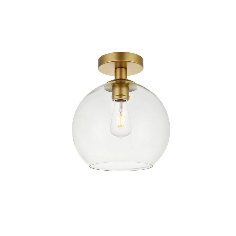 Alt View 2. Living District - Baxter 1 Light Brass Flush Mount With Clear Glass - Brass And Clear.