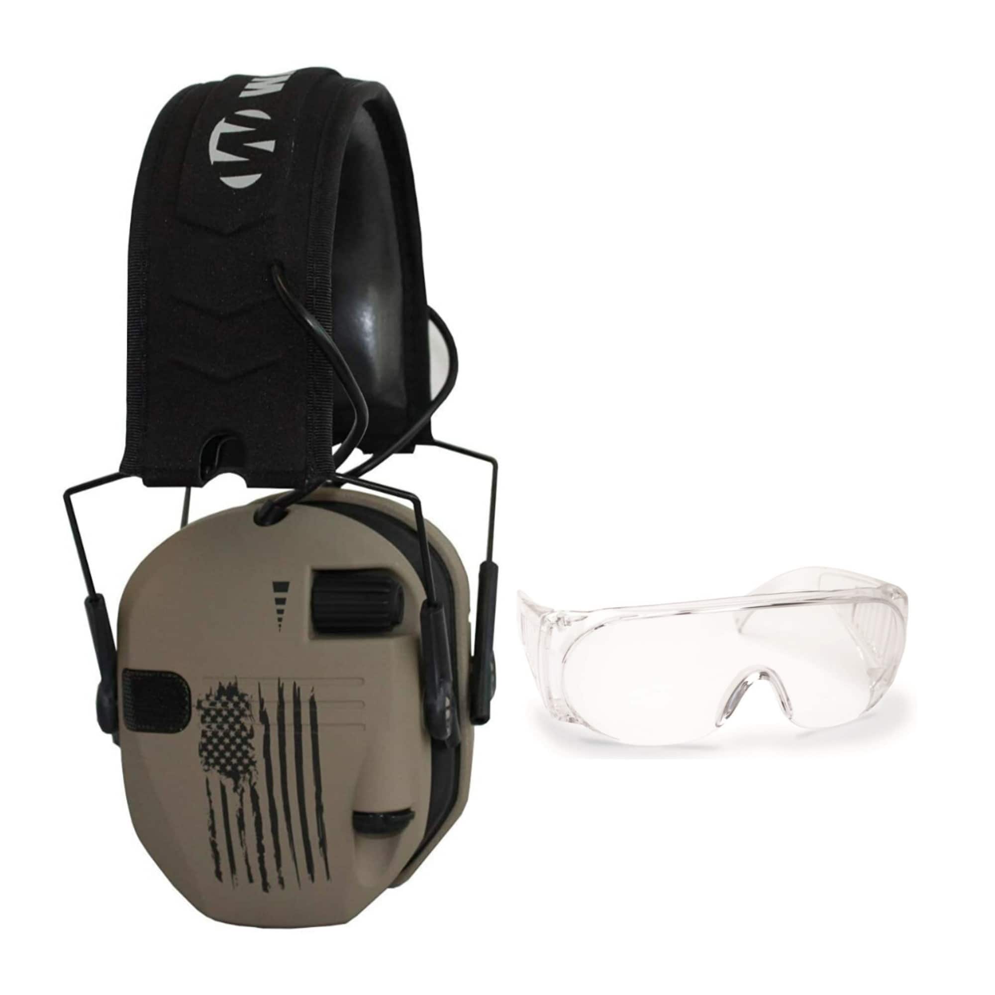 Walkers - Walker's Razor Slim Shooting Muffs Kit (US Flag-FDE) with OTG Safety Glasses - Tan