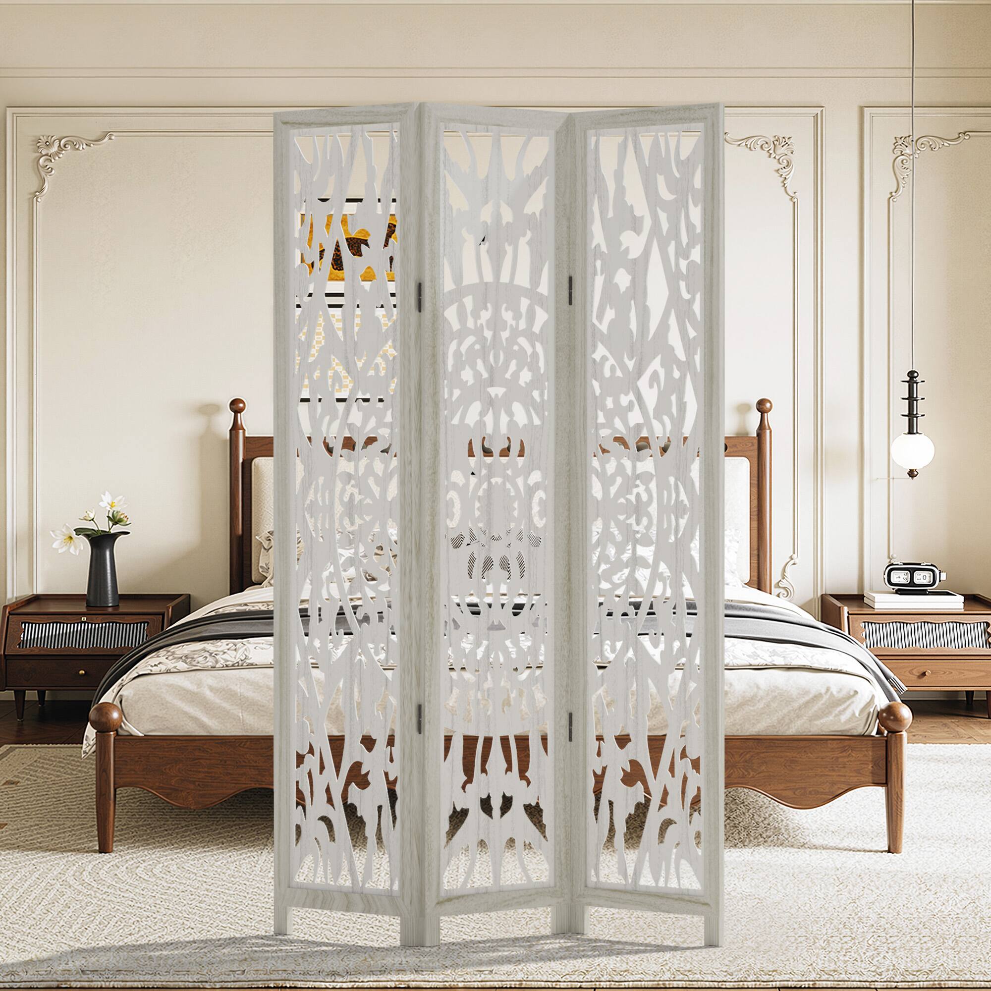 Front. Lirago - 68 in. Wood Outdoor Privacy Screens Garden Outdoor Fence 3 pieces - White.