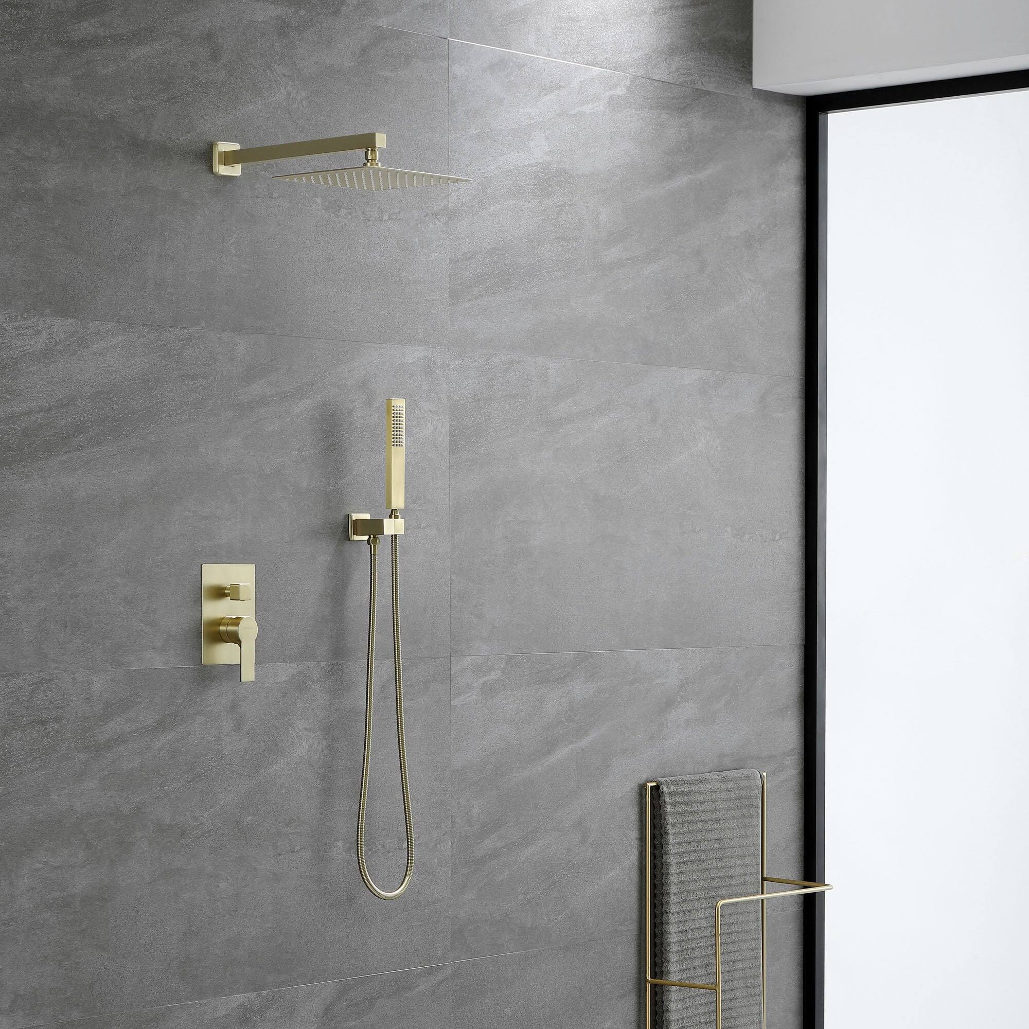 Alt View 4. Boyel Living - 1-Spray Patterns with 2.5 GPM 10 in. Wall Mount Dual Shower Heads with Pressure Balance Valve in Brushed Gold - Brushed Gold.