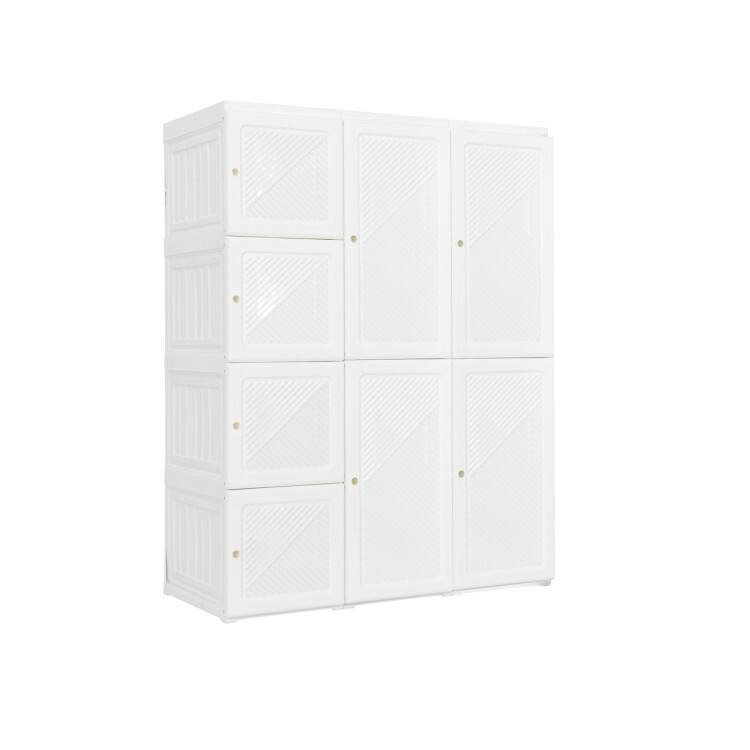 Front. SlickBlue - Space-Saving Foldable Wardrobe with 12 Cubby Compartments for Clothes - White.