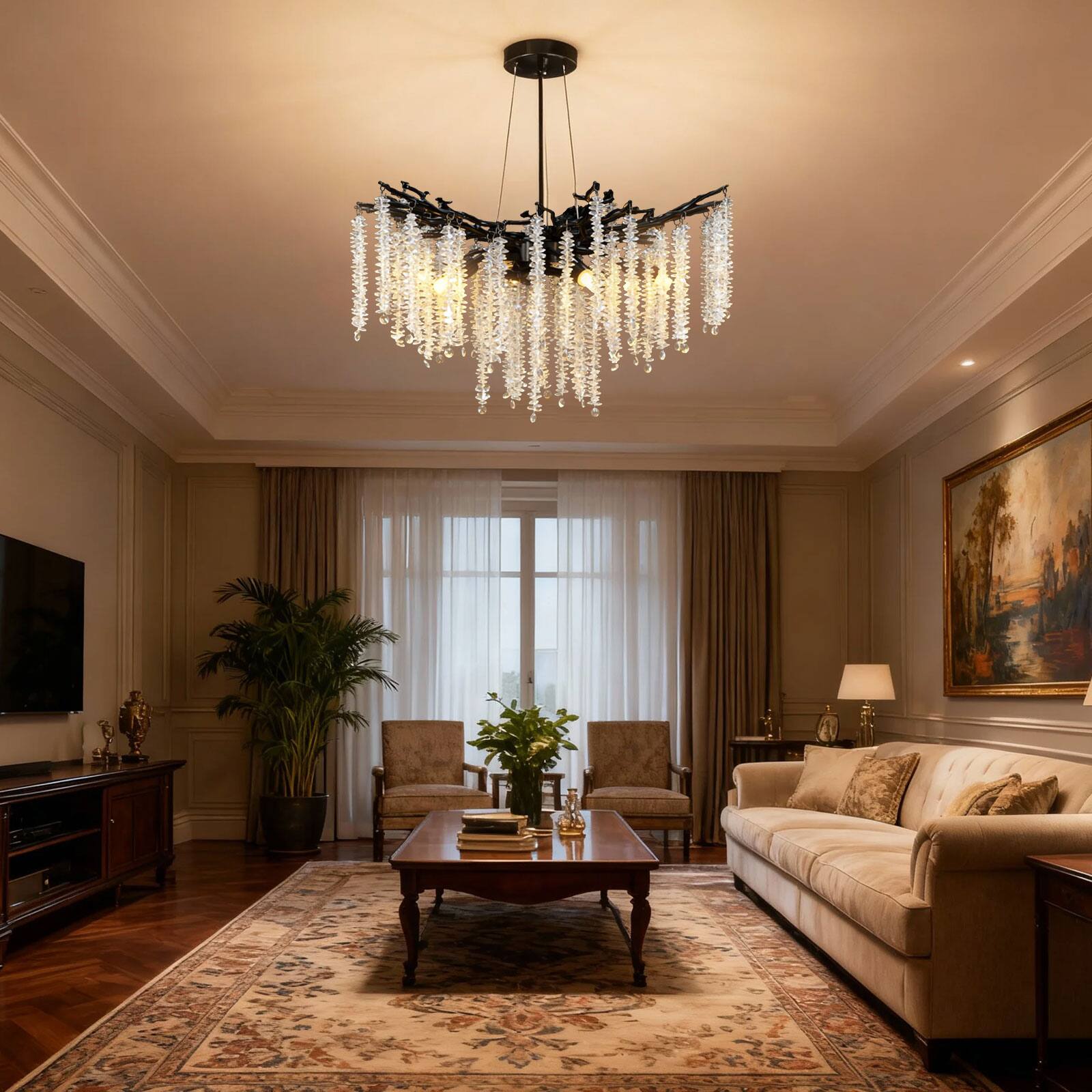 Alt View 1. Unique Bargains - Crystal Chandelier D23.7" Modern Chandeliers for Dining Room K9 Tree Branches 6-Light Luxury Pendant Lighting - Black.