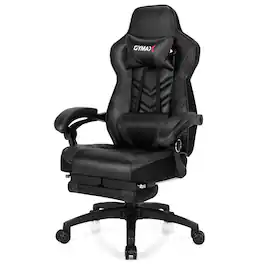 Gymax - Office Computer Desk Chair Gaming Chair Adjustable Swivel w/Footrest - Black