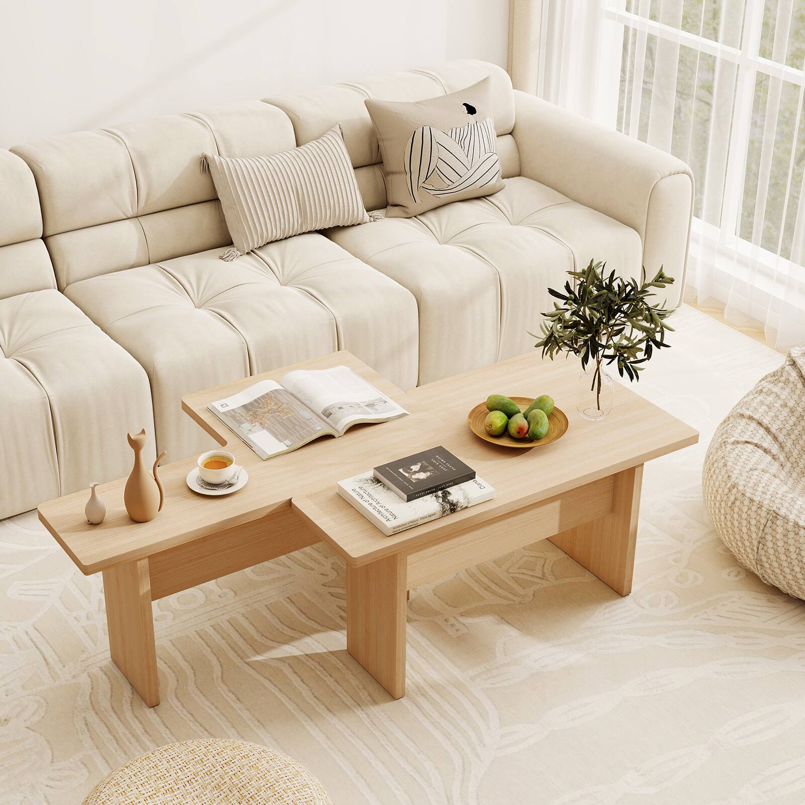 Alt View 4. Gymax - Gymax Modular Coffee Table Set of 2 L Shaped Center Tables for Home Office Apartment Natural - Yellow.