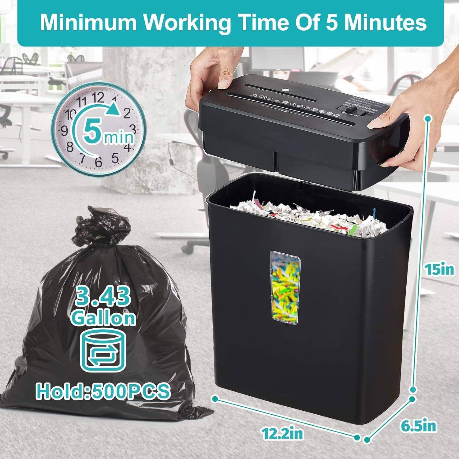 Minimum Working Time Of 5 Minutes

3.43 Gallon

Hold: 500 PCS

15in

12.2in

6.5in