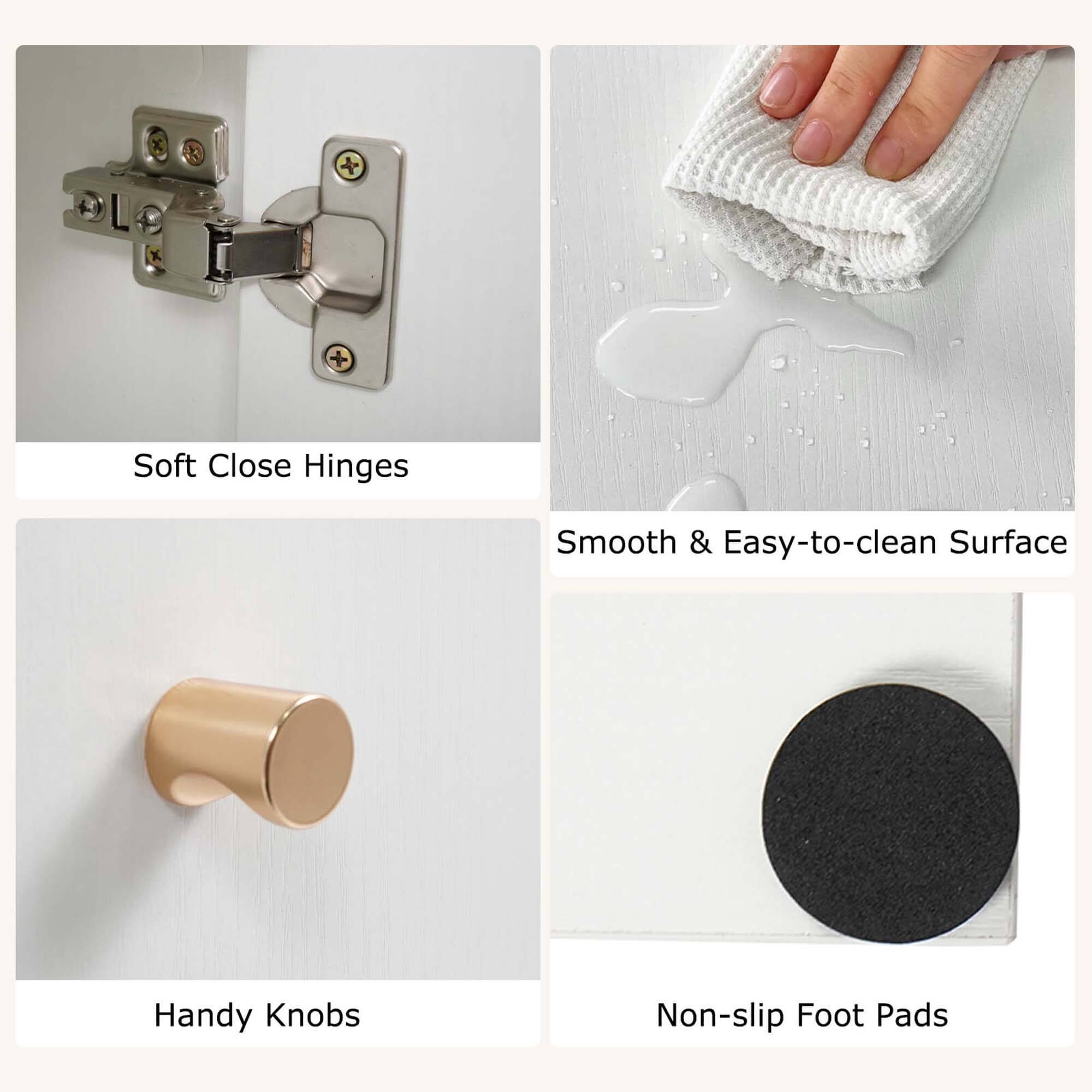 Soft Close Hinges Smooth & Easy-to-clean Surface Handy Knobs Non-slip Foot Pads