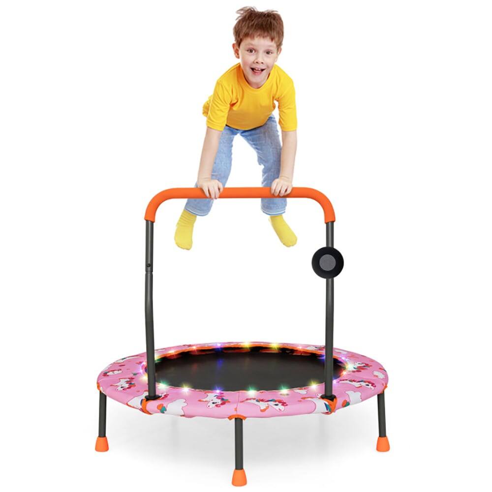 Alt View 4. Pefilos - 36 Inch Mini Trampoline with Colorful LED Lights and Bluetooth Speaker-Pink, Bounce Trampoline for Outdoor as Garden - Pink.