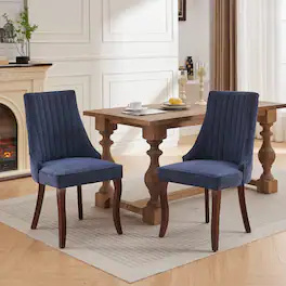 Loheer - Dining Chairs Set of 2 Fabric Upholstered Accent High Back - Blue