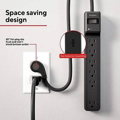 Space saving design

45° flat plug sits flush and won't block bottom outlet

Key holes for mounting