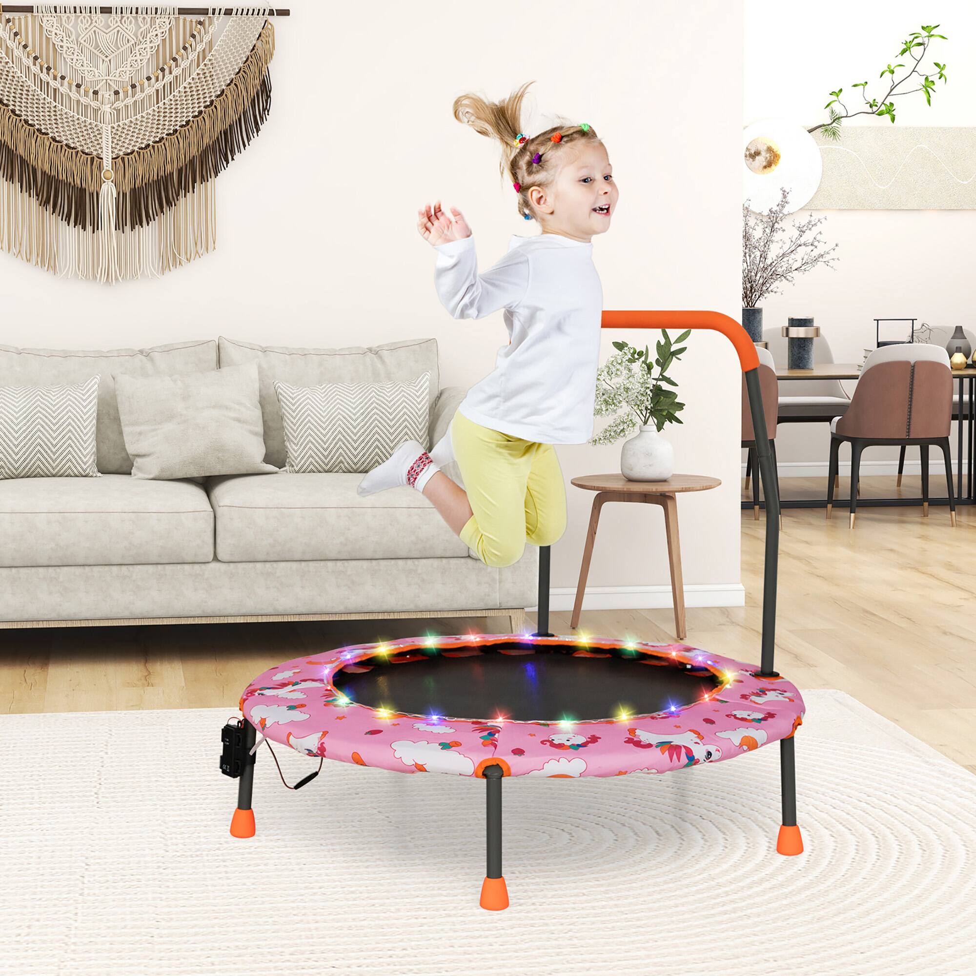 Alt View 1. Gymax - Gymax 36'' Mini Trampoline w/ LED Bluetooth Speaker Detachable Handle Kids Gifts Pink - Pink.