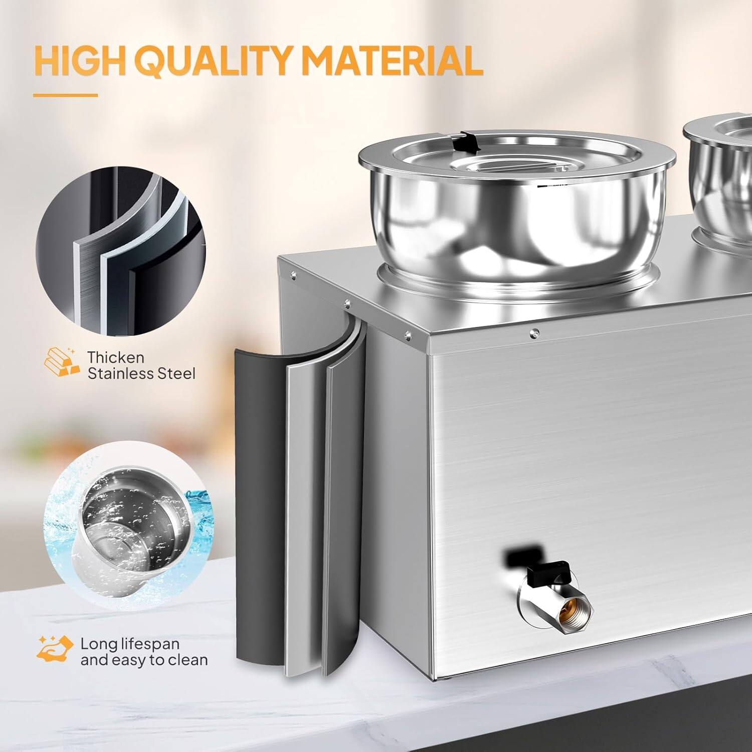 HIGH QUALITY MATERIAL

- Thickened Stainless Steel
- Long lifespan and easy to clean