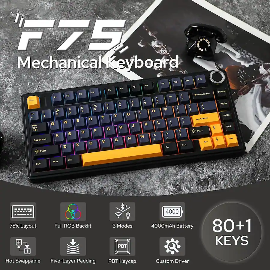 AULA F75 81 Key Wireless Hot Swappable Mechanical Gaming Keyboard, RGB ...