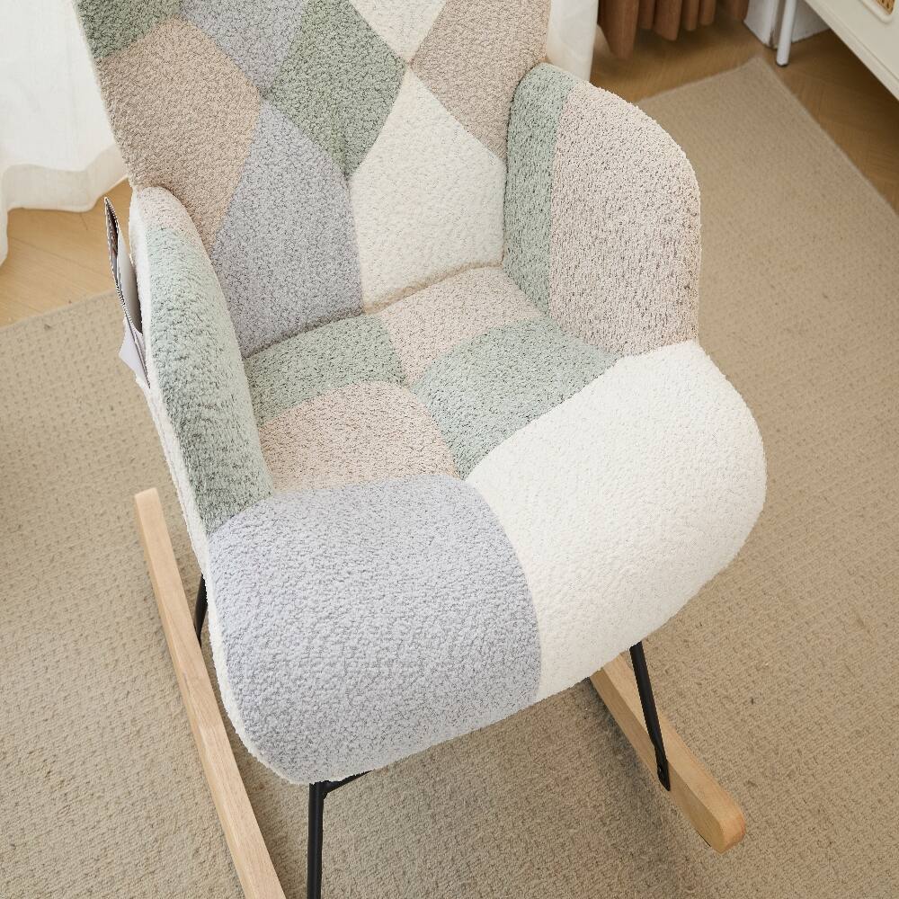 Alt View 9. Loheer - Loheer Nursery Rocking Chair Teddy Fleece Glider Rocker with Side Pocket Upholstered Accent Armchair Patchwork Yellow - Yellow Patchwork.