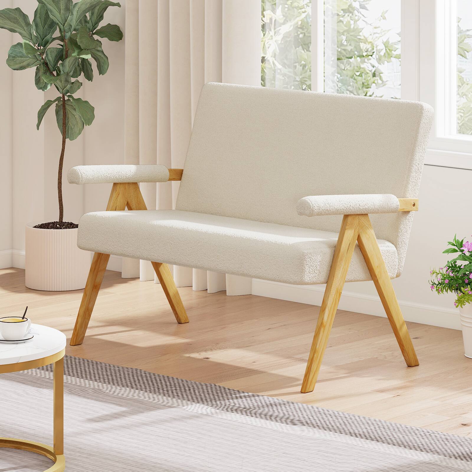 Alt View 4. Gymax - Gymax Loveseat Sofa Upholstered Sherpa Couch w/Armrests & Wooden Legs for Living Room Beige - Beige.