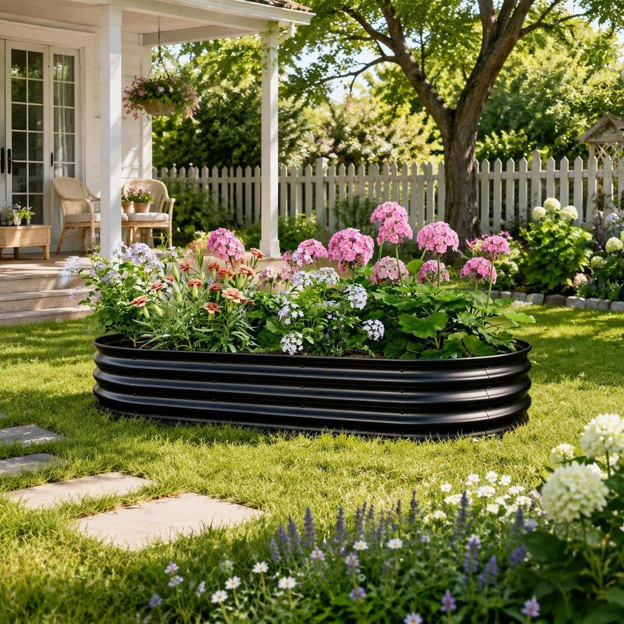 Alt View 2. RYHNUYNE - Galvanized Raised Garden Bed 8x4x1ft Heavy Duty Metal Planter Box for Vegetables Herbs and Flowers Rust-Proof - Black.