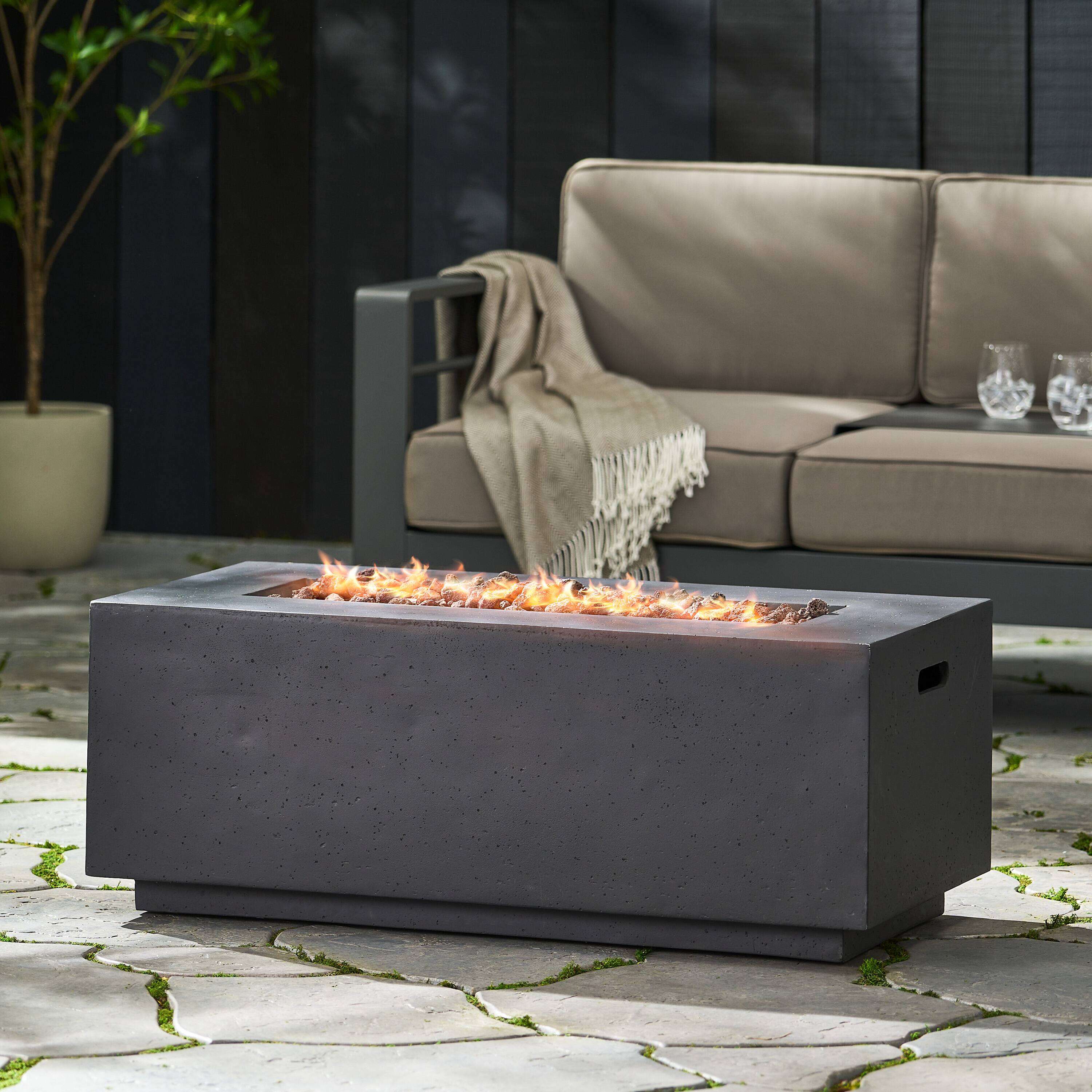 Back. APRILSOUL - 40 inch Outdoor 40000 BTU Rectangular MgO Concrete Propane Fire Pit Light Grey - DARK GREY.