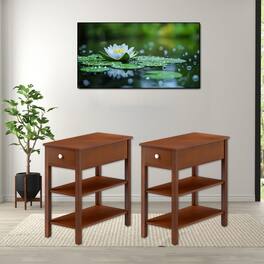 Hivvago - Set of 2 Compact Three-Tier Side Tables with Drawer and Storage Compartments - Brown