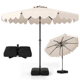 Costway - 9 FT Patio Umbrella with Weighted Base Sandbags Push Button Tilt Crank Sturdy Ribs - Beige
