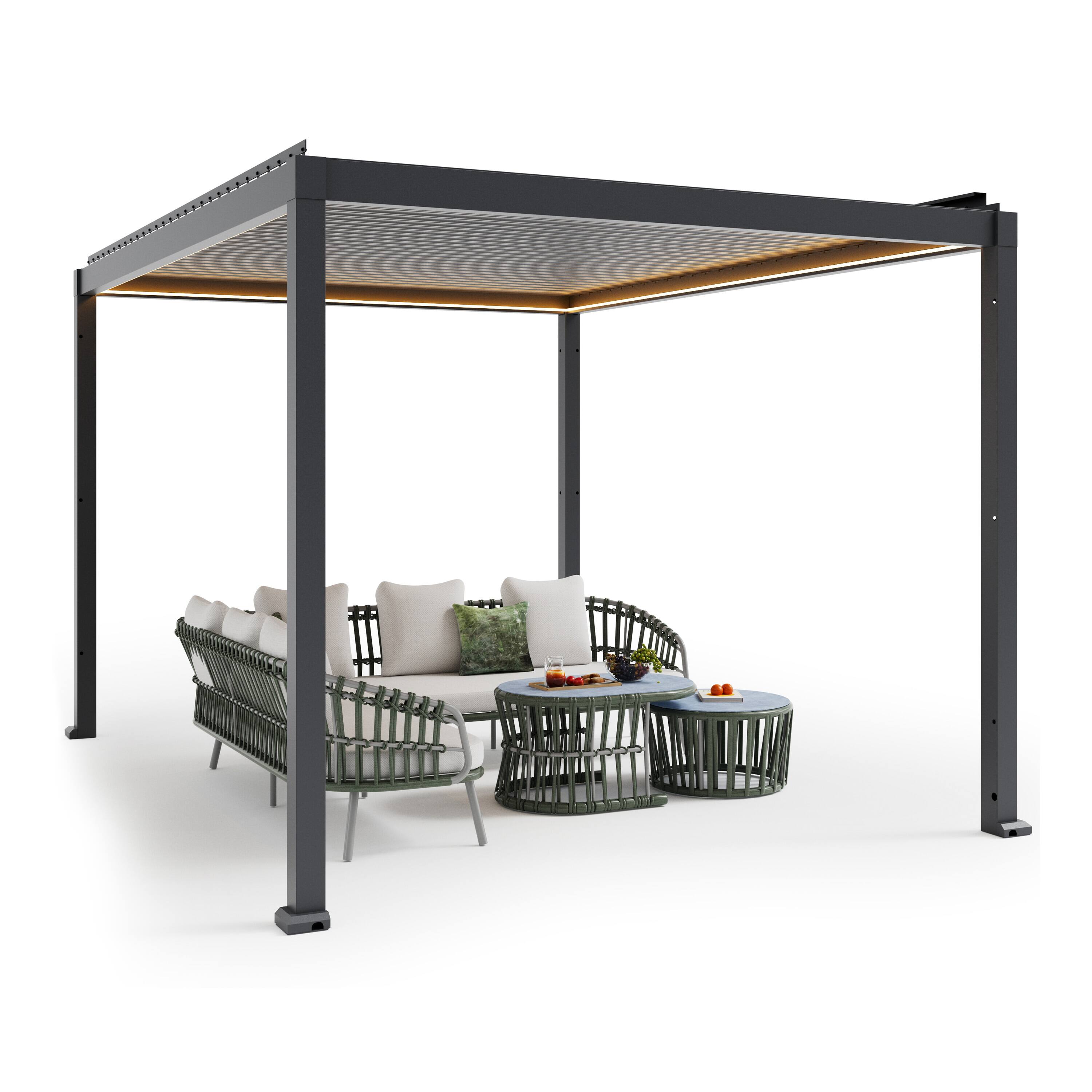 Alt View 1. Mondawe - 10x13FT Electric Adjustable Aluminum Louver Pergola with Integrated LED Lights - Gray.