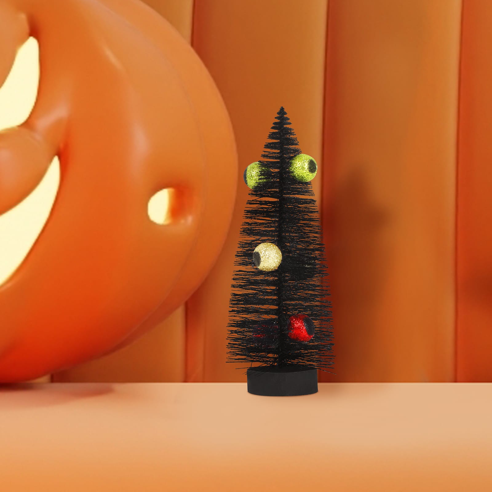 Oumilen - 8.07 Inch Mini Halloween Tabletop Tree with Glitter Eyeball Ornaments, Spooky Small Decor for Table Shelf Mantel - Black
