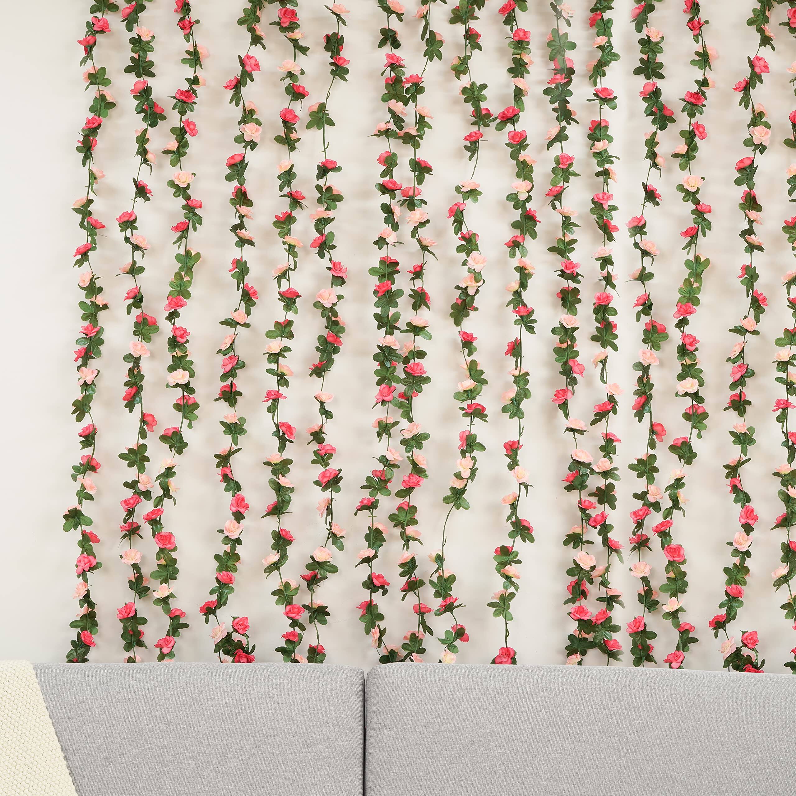 Alt View 8. Paradigms Interiors - 164ft Flower Garland Artificial Rose Vines With String Lights Cute Hanging Floral Decorations For Wedding P... - Orange-2 Pcs.